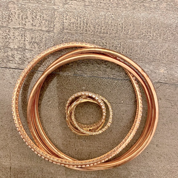 Stunning Rose Gold Over Sterling & CZ Interlocking Bangle & Ring Set - Picture 2 of 6